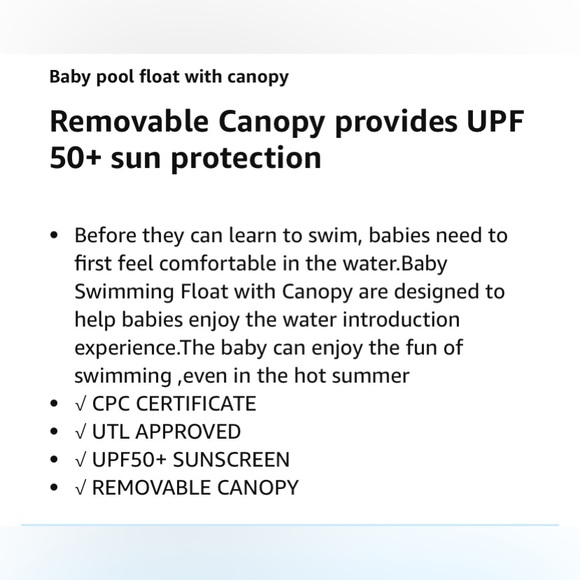 LAYCOL Baby Swimming Float Inflatable Baby Pool Float Ring Newest with canopy - Picture 7 of 11